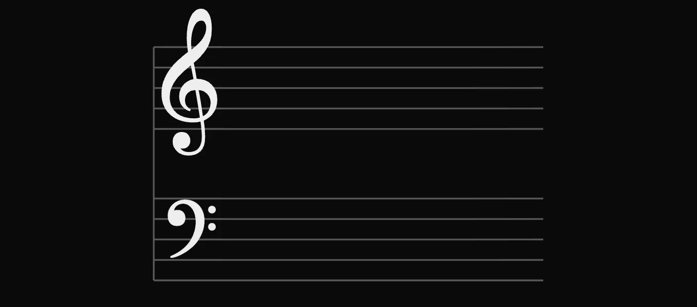 A minor key signature: no sharps or flats, on the treble and bass staves